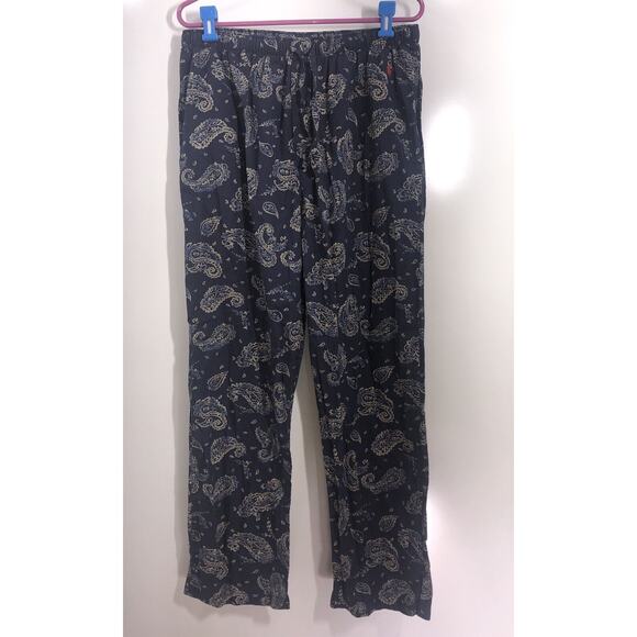 Polo Ralph Lauren Sleep Pants Medium Navy Paisley Elastic Waist Drawstring - Picture 1 of 7